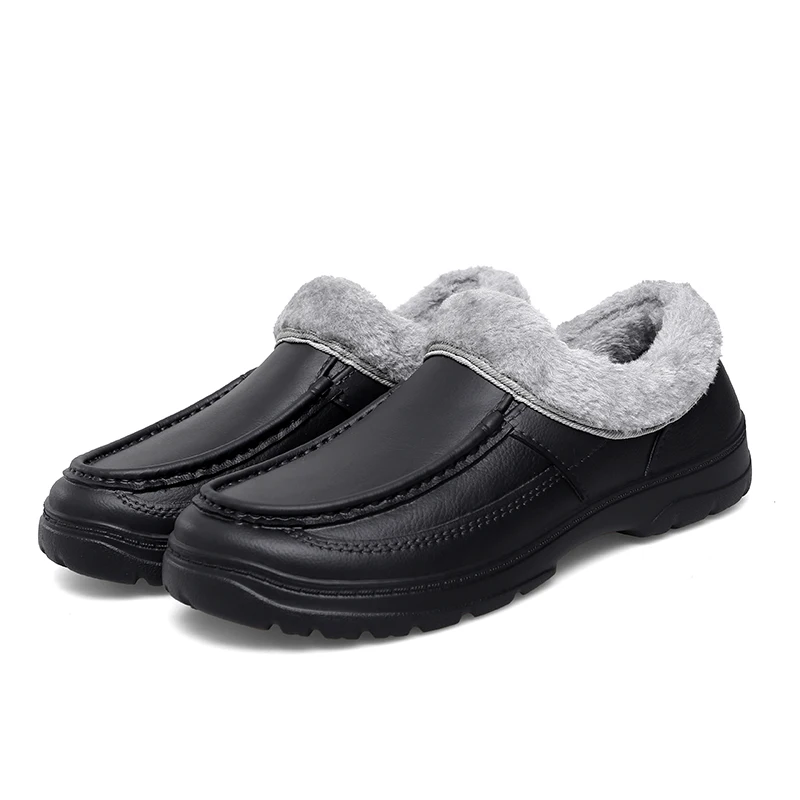 Winter Men Chef Shoes Waterproof Work Shoes Plush Lining Business Driving Shoes Oil Proof Non-slip EVA Slip on Black Size 39-44