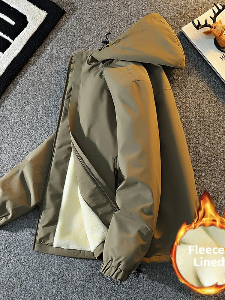 

Men's Workwear Jaet Autumn Winter Thiened Fce Lined Hooded Cotton Jaet Sli Warm Outerwear for Youth Casual Scene