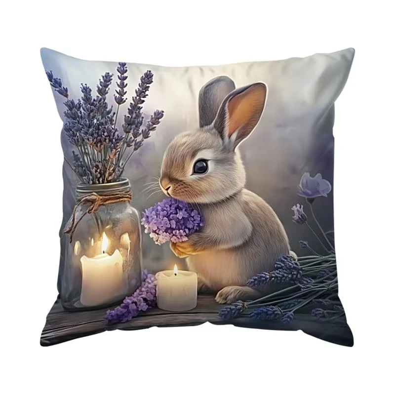 Easter Rabbit Pillow Case, Cute Bunny Small Gift with Egg Design for Friends and Family Spring Present