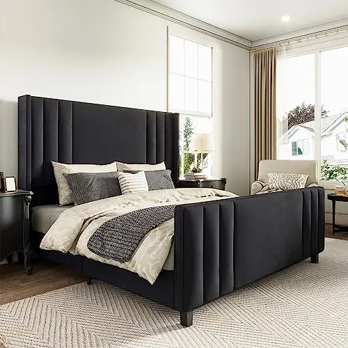 Queen Bed Frame with Vertical Channel Tufted Headboard & Footboard