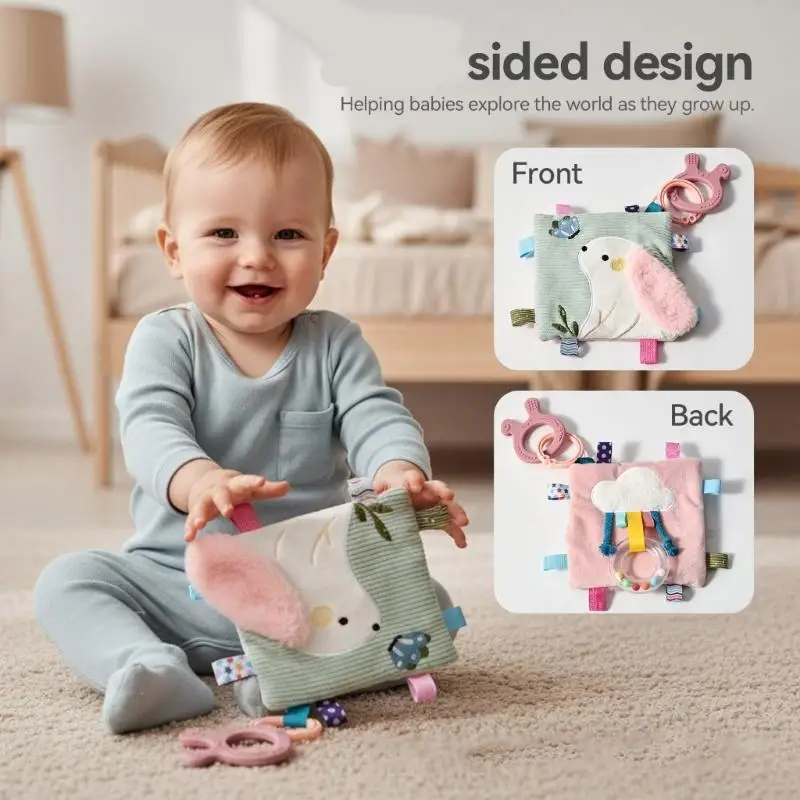 Colorful Baby Rabbit Soothing Towel Toy Easy Grip Comforter Promote Visual Development Sensory Stimulation Teether Toy A2UB