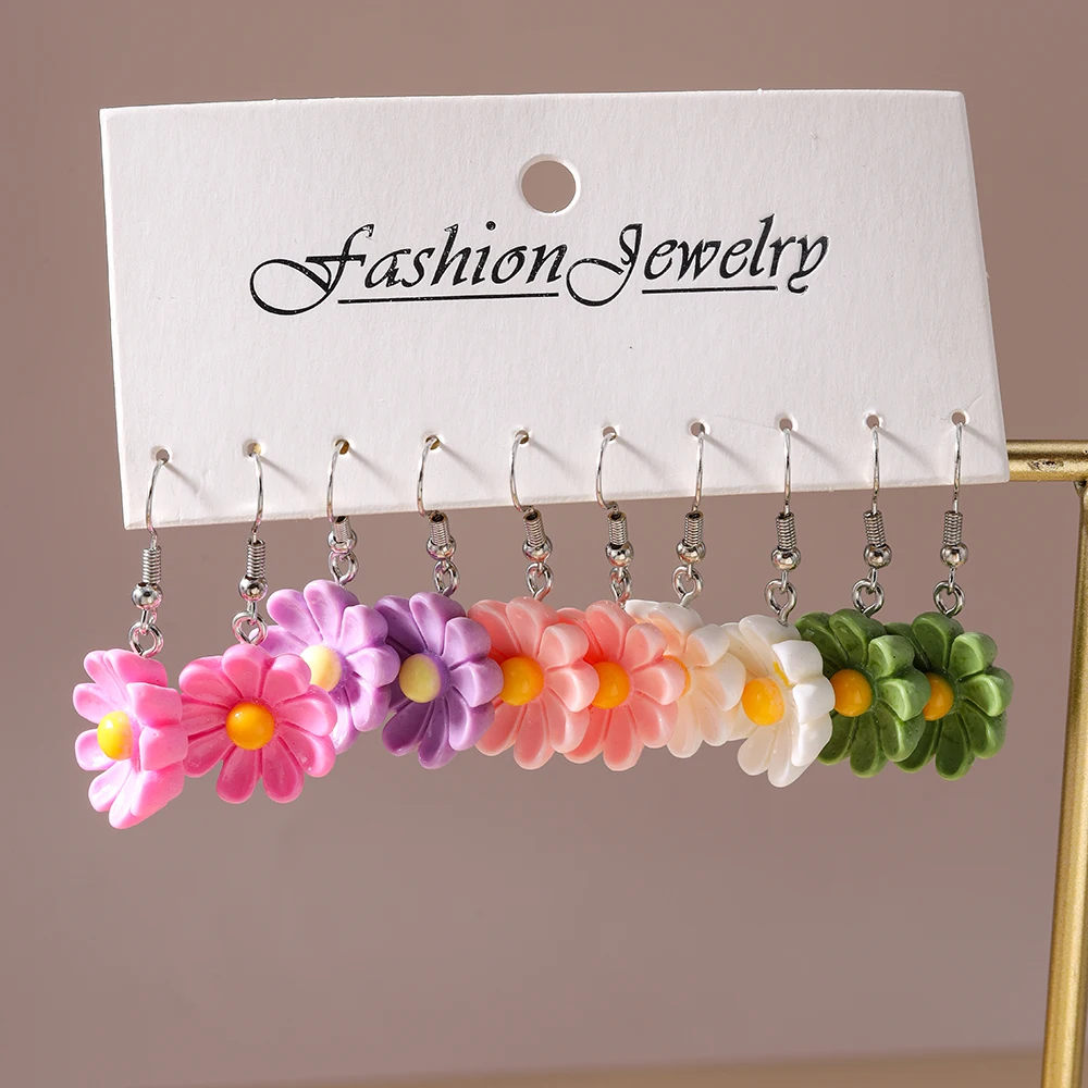 Aihua 10 stücke Neue Nette Mini Kawaii Blumen Ohrring Set Acryl Cartoon Blume Charme Ohrringe Frauen Mädchen Trendy Schmuck Geschenke – Detail 7