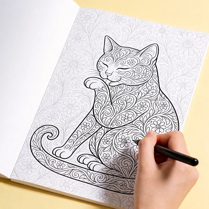 One Adult Stress Relief Copy, Line Drawing, Include Animal/landscape/architecture/character Theme, 24 Pages, 21x14cm, No Pen