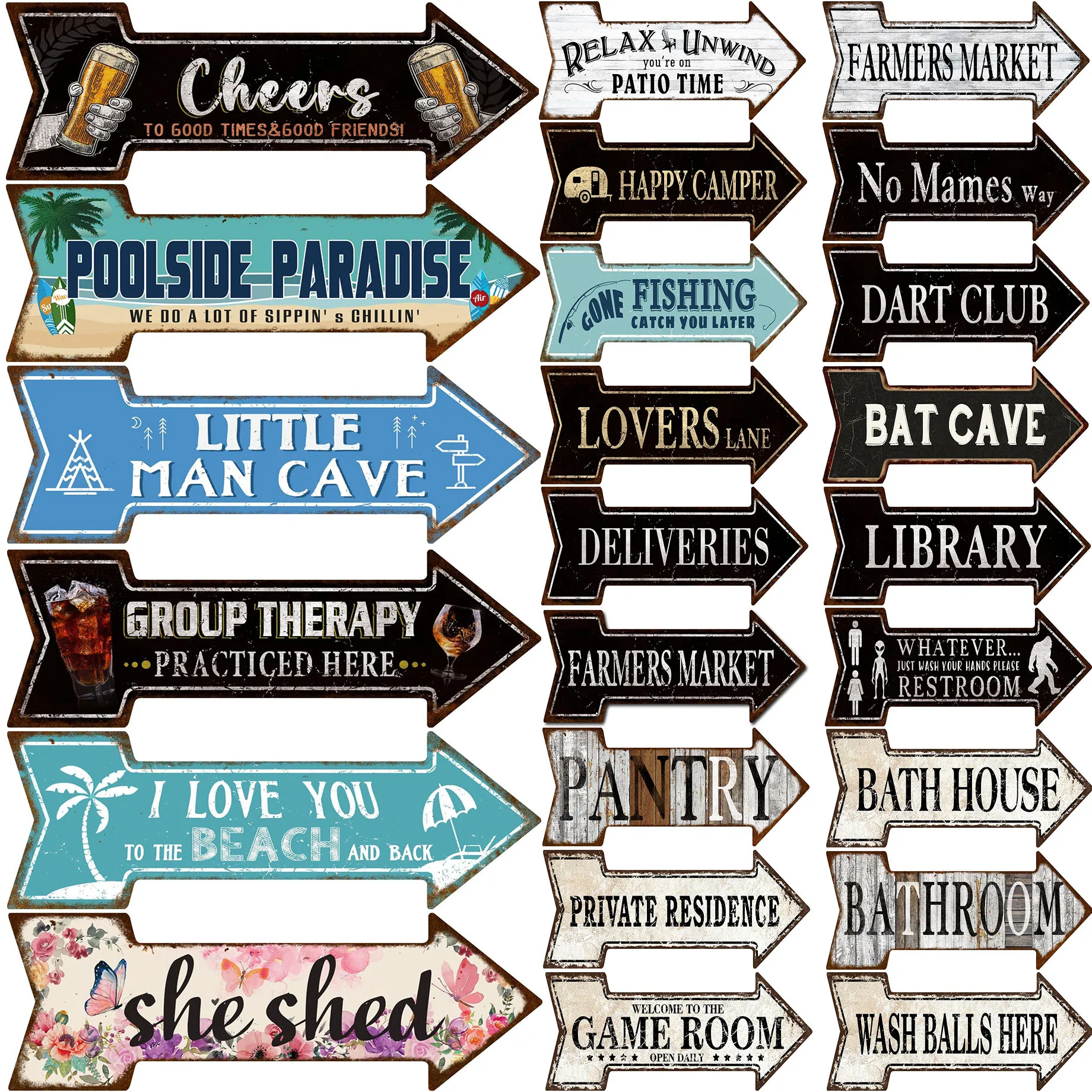 Street Metal Tin Signs Arrow Shape Retro Exit Bar Beer Man Cave Restroom Game Room Signs for Club Coffee Pubs Outdoor Decoration