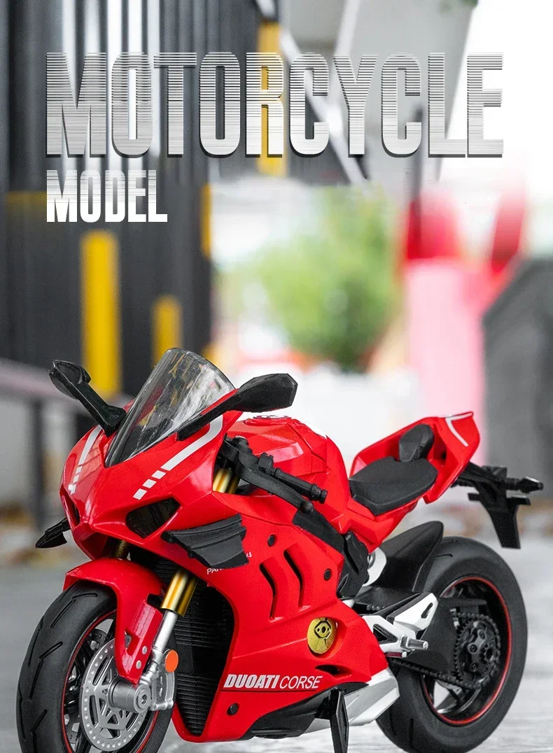 1:10 Ducati V4S S1000RR H2R Legierung Druckguss Motorrad Modell Fahrzeug Sammlung Sound und Licht Off Road Autocycle Spielzeug Auto