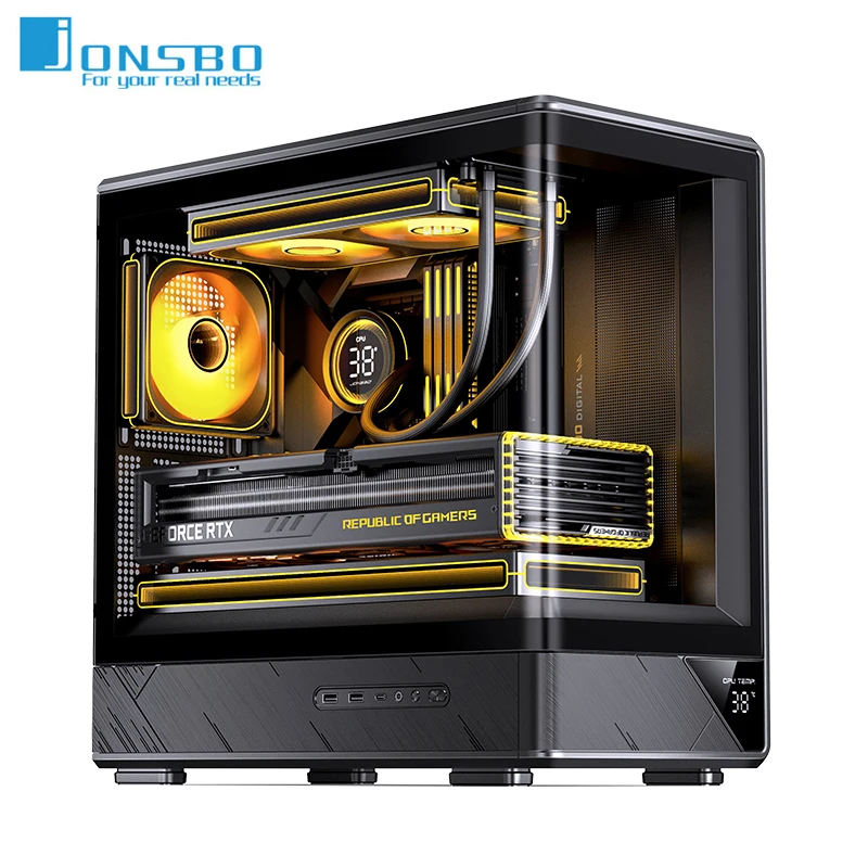 JONSBO D200 Micro ATX PC Case Curved Tempered Glass Gaming Chassis Digital Display Support 410mm GPU 171mm Cooler 240mm Water Co