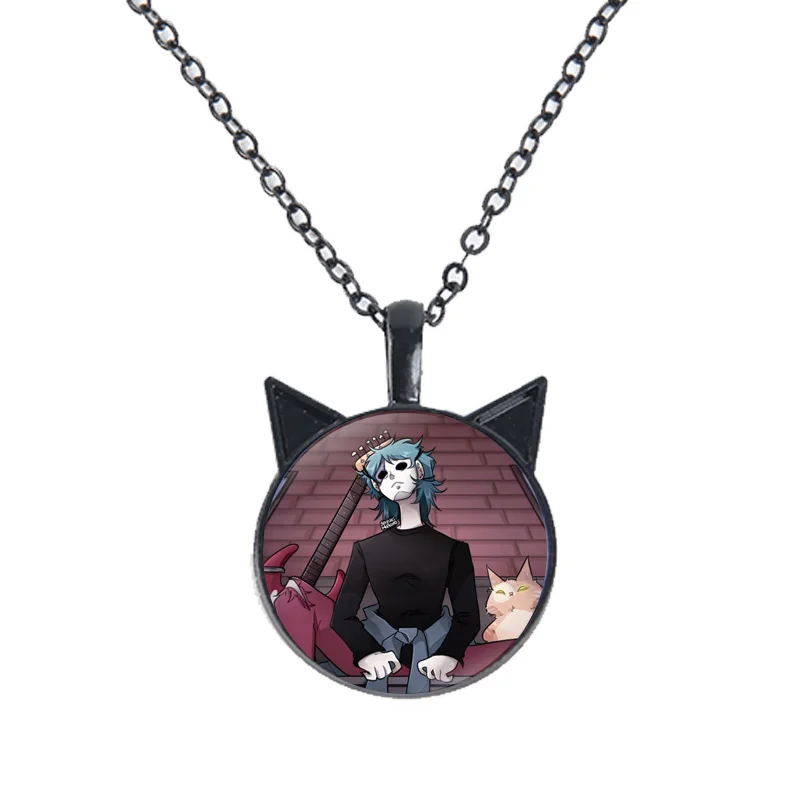 Sally Face Cosplay Necklace for Women Fans Anime Figure Poster Glass Pendant Long Chain Cat Ears Necklaces Fashion Jewelry