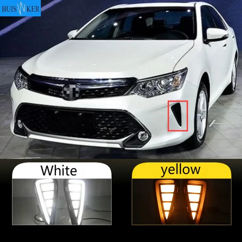 

1 Set LED DRL Daytime Running Lights Daylight Fog Lamp Cover With Yellow Turning Signal For Toyota Camry 2015 2016 2017