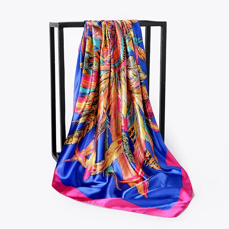 90cm Square Shawls Women Hijab Scarf For Hair Fashion Print Kerchief Neck Scarves Female Silk Satin Bag Scarfs For Ladies Banada