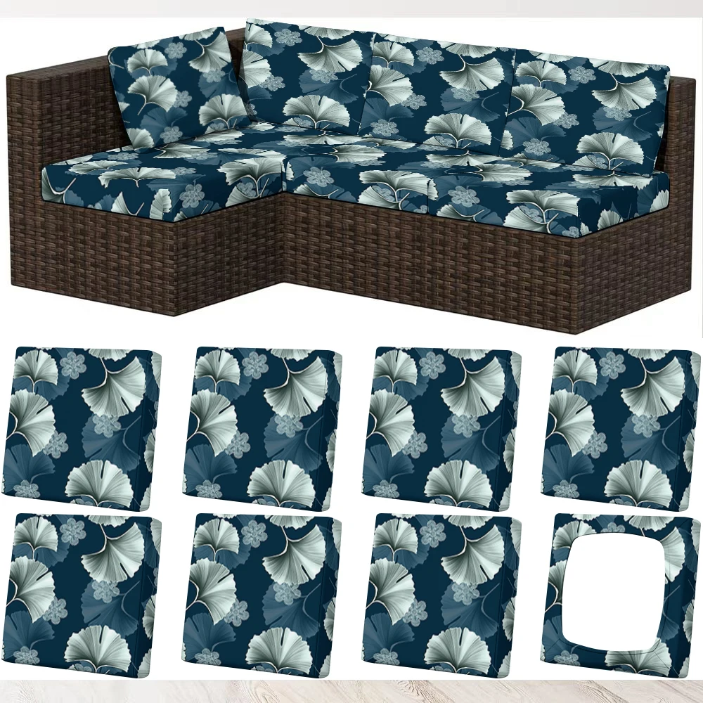 Summer Outdoor Sofa Cover with Ginkgo Leaf Print, Milk Silk Fabric, Elastic & Non - Slip, Machine Washable