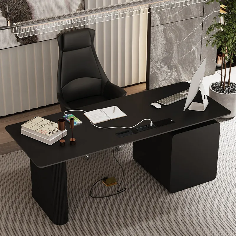 

Premium black work desk Italian minimalist boss computer desks multifunctional design scrivania da ufficio office furniture