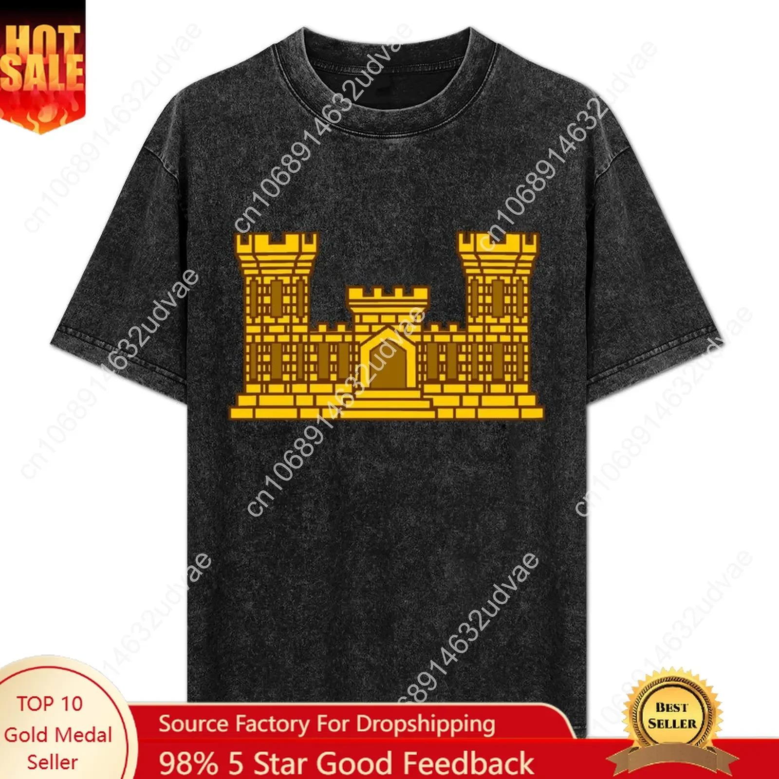 US Army Engineer Branch EN Retro T Shirts Mans Womans Vintage Tshirt Cotton Short Sleeve T-shirt Custom Tops Clothes Tshirt