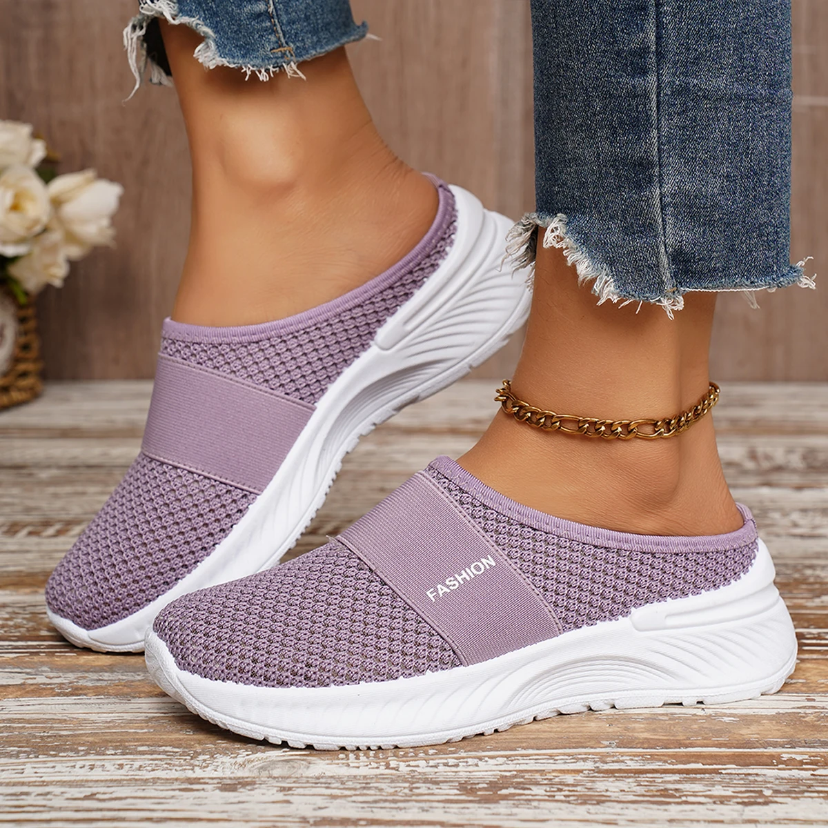 Women's Casual Slip-On Sneakers Breathable Fabric Lightweight PVC Sole Machine Washable Cleanable All-Season Comfort Shoes image 6