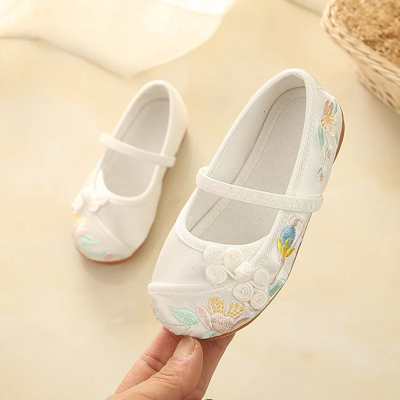 Chinese Style flowers Embroidered Cloth Shoes Girls Kids Toddler Shoes Girl Princess Shoes soft-soled Flat Shoes Chaussure Fille