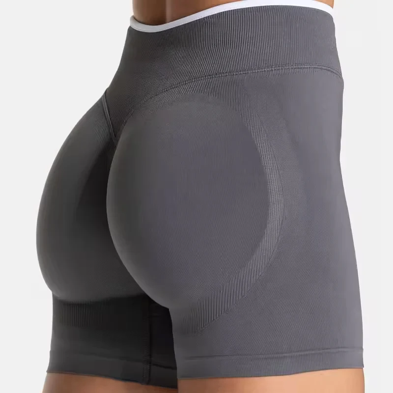 Nessun logo Palestra senza cuciture da donna Sport solidi Accensione corta Vita bianca attillata Vita alta Pantaloni da yoga per sollevamento fianchi Pantaloncini sportivi da corsa