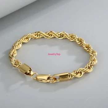 Hot sale Wholesale Fine 18k Gold 925 Sterling Silver 4MM Chain Bracelets for Men Charm Women Lady Boy Wedding Party 20cm 8in