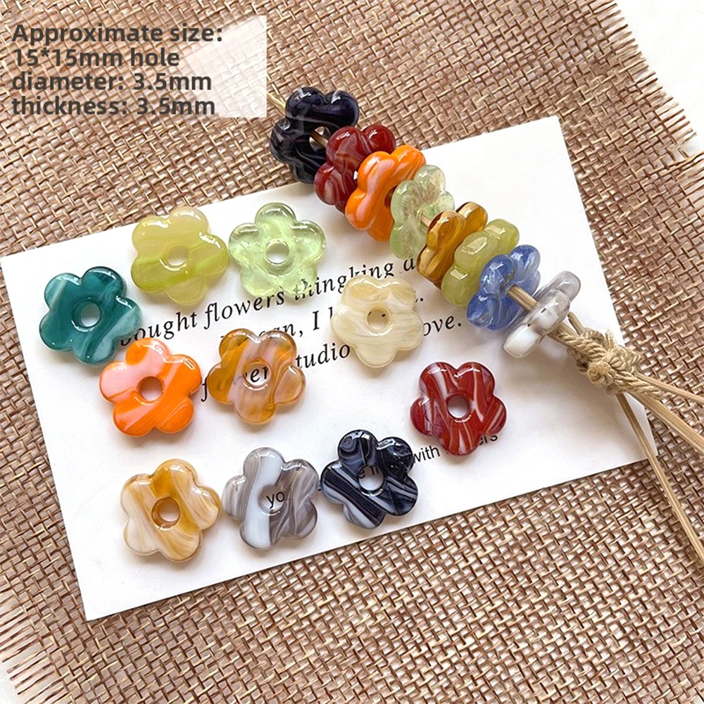 5 Pieces 15mm Dyeing Sensation Retro Glass Flower Beads DIY Makes Fashionable Jewelry Necklace Bracelet Accessories Materials