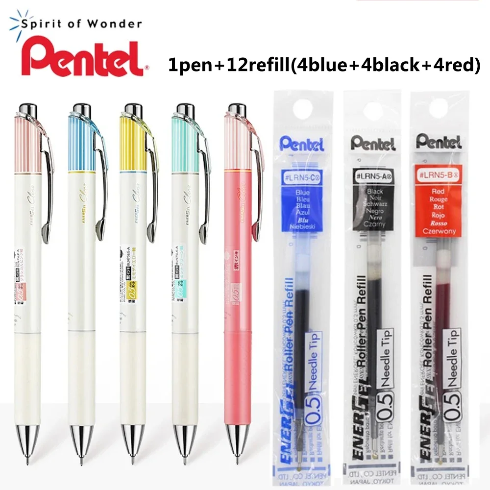 1 Pen+12 Refill Japan Pentel Gel Pen BLN75 Quick Drying Inspection Pen Refill LRN5 0.5mm School Accessories Kawaii Stationery