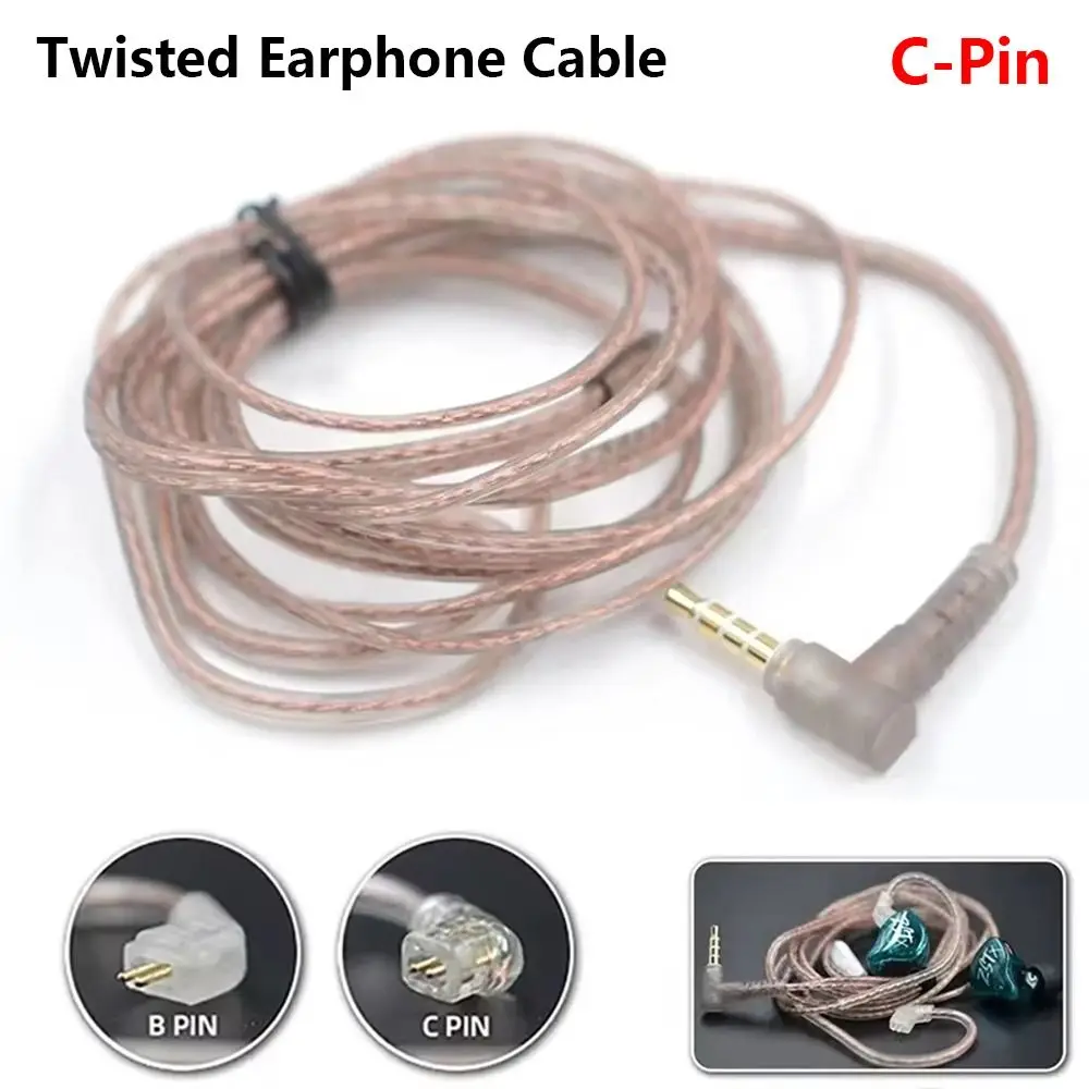 Oxygen-Free Copper Twisted Earphone Cable High-Purity Copper Transparent Black Headphone Replacement Cord 125cm