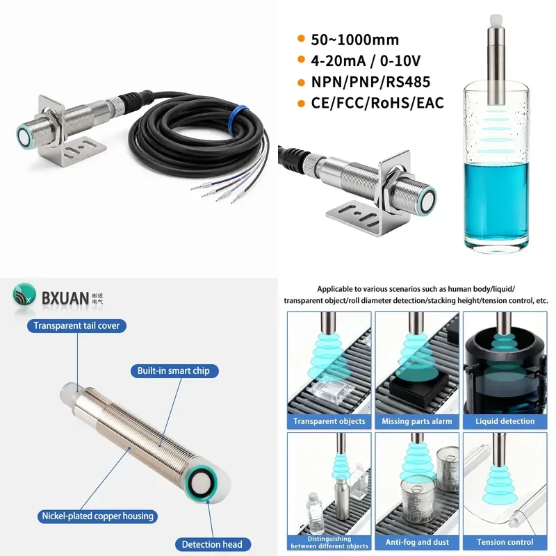 18MM Ultrasonic Sensor 500mm Distance NPN Output 10-30VDC Industrial Automation Proximity Switch with Learning Function