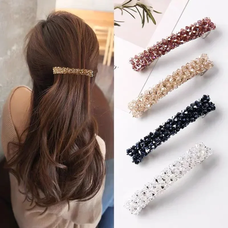 Korean Elegant Hairpins Hairgrips Crystal Rhinestone Barrettes Hair Clips Women Girls Hair Accessories One Line Hair Grips 헤어핀