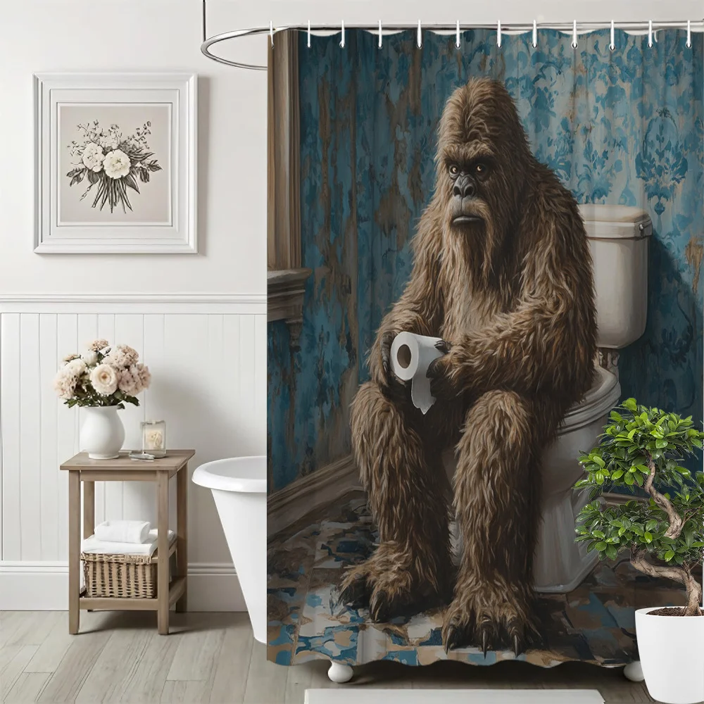1pc Comical Bigfoot Shower Curtain Made of Polyester for Bathroom Decoration, Bathtub Divider with 12 Hooks, Measuring 70.8X70.8