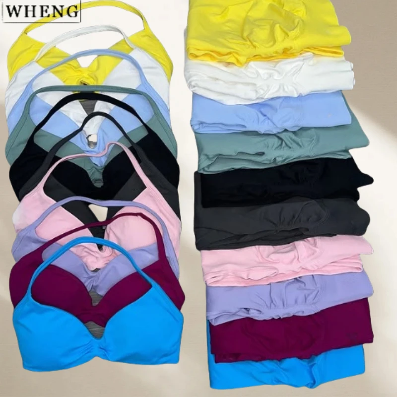 

WHENG 2 шт. женский бюстгальтер для йоги из двух предметов на бретелях, топ для тренировок, леггинсы, костюм, одежда для фитнеса, бесшовный комплект спортивной одежды, 2 шт.