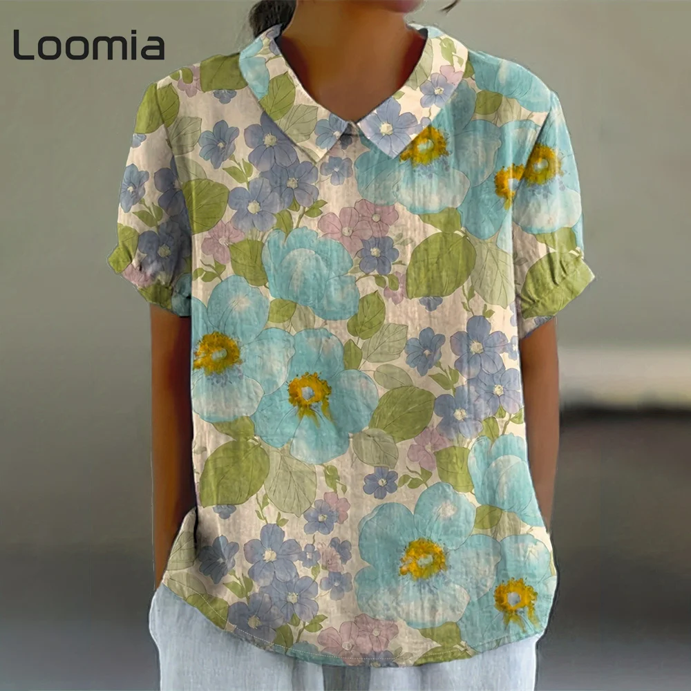 

Floral Graphic T Shirts Summer Fashion Women's T-Shirt Lapel Woman Clothing Korean Reviews Many Clothes Street Female Clothing