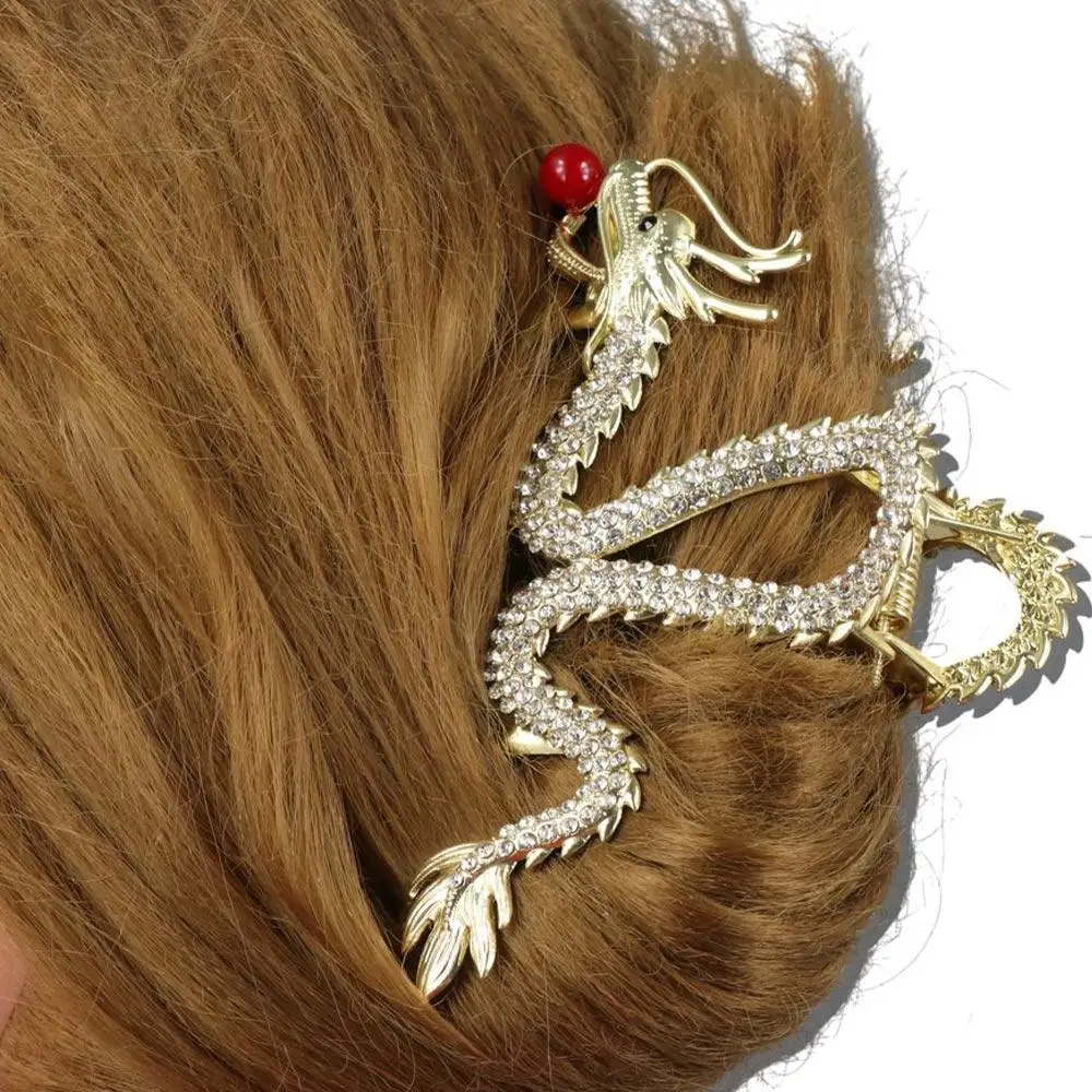 

Red Zodiac Dragon Hair Claw Cartoon New Year Headwear Animal Hair Clip Headdress Chinese Style Rhinestone Shark Clip Girl