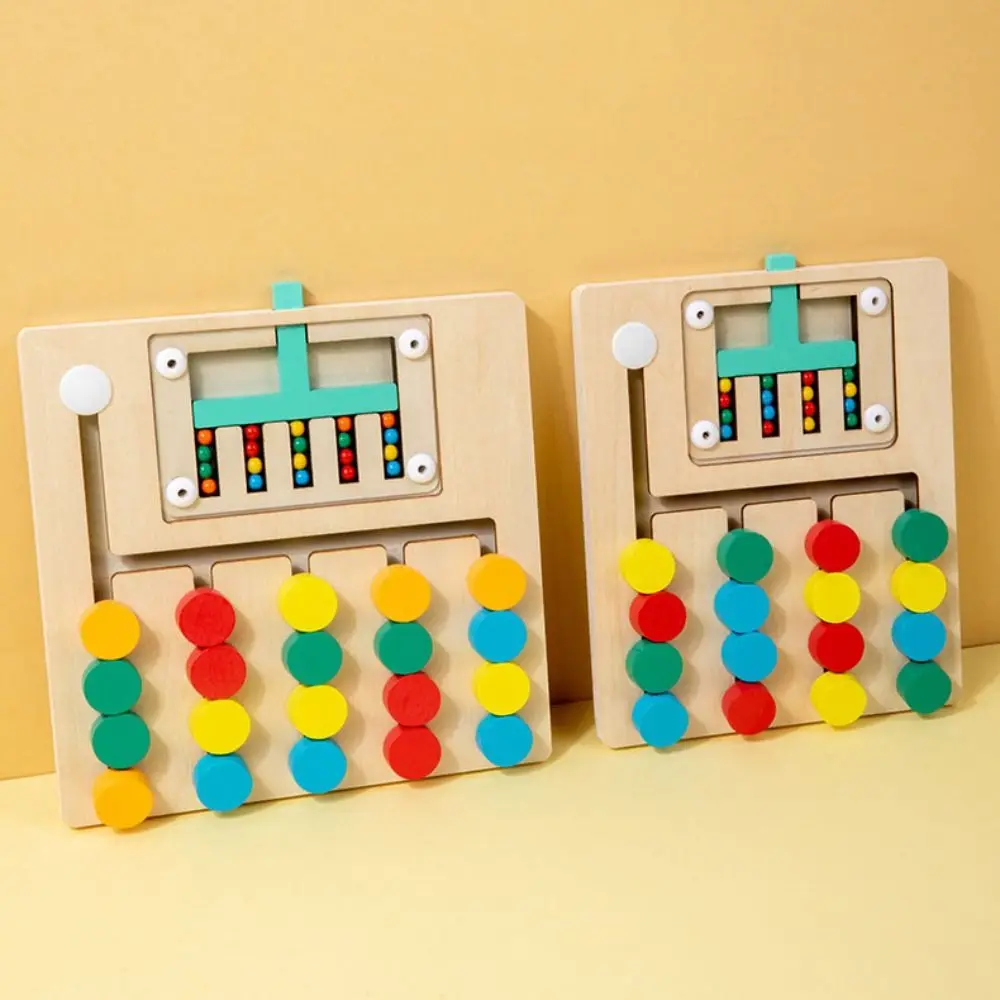 Wooden Color Matching Kids Game Rolling Bead Puzzle Montessori Sliding Puzzle Board Learning Color Sorting Wooden Rolling Toy