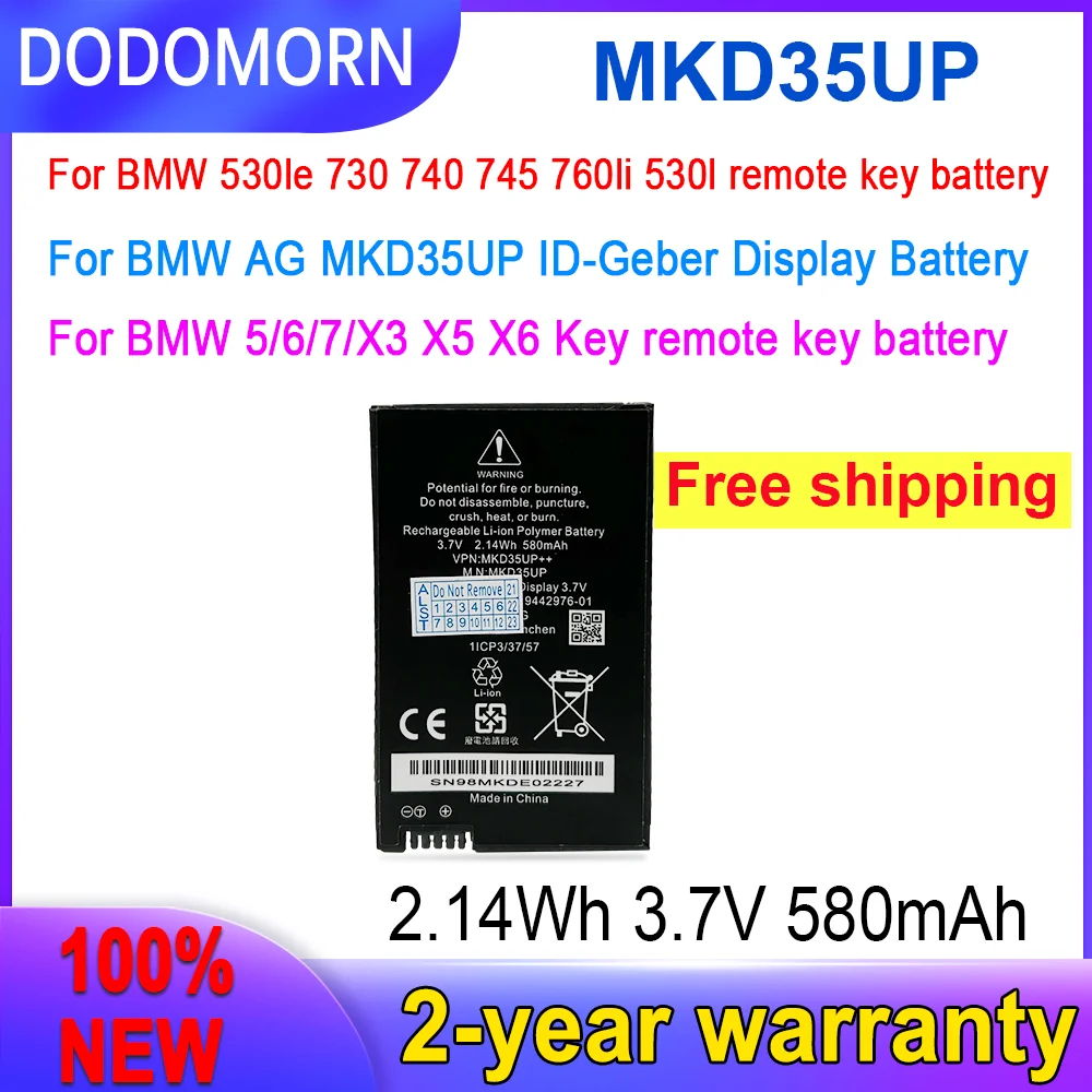 DODOMORN-Batterie pour BMW, 2.14Wh, 3.7V, 580mAh, Haute Qualité, Neuf, MKD35ettes, Convient pour BMW 5, 6, 7, Bery X5, X6, 730, 740, 745, 760 Movies, 530L, 530LE, Livraison Rapide