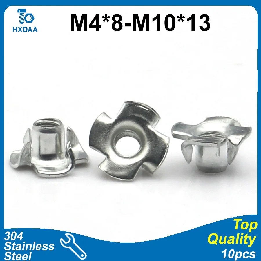 5pcs M4 M5 M6 M8 M10 304 Stainless Steel Four Claws Nuts Press-in Self-Clinching T-Nut for Sheet Metal