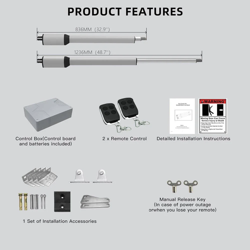 300 кг на лист, устройство открывания двойных распашных ворот — сверхмощный автоматический двигатель с двумя рычагами для виллы/фабрики, бесщеточный двигатель постоянного тока с безопасностью A