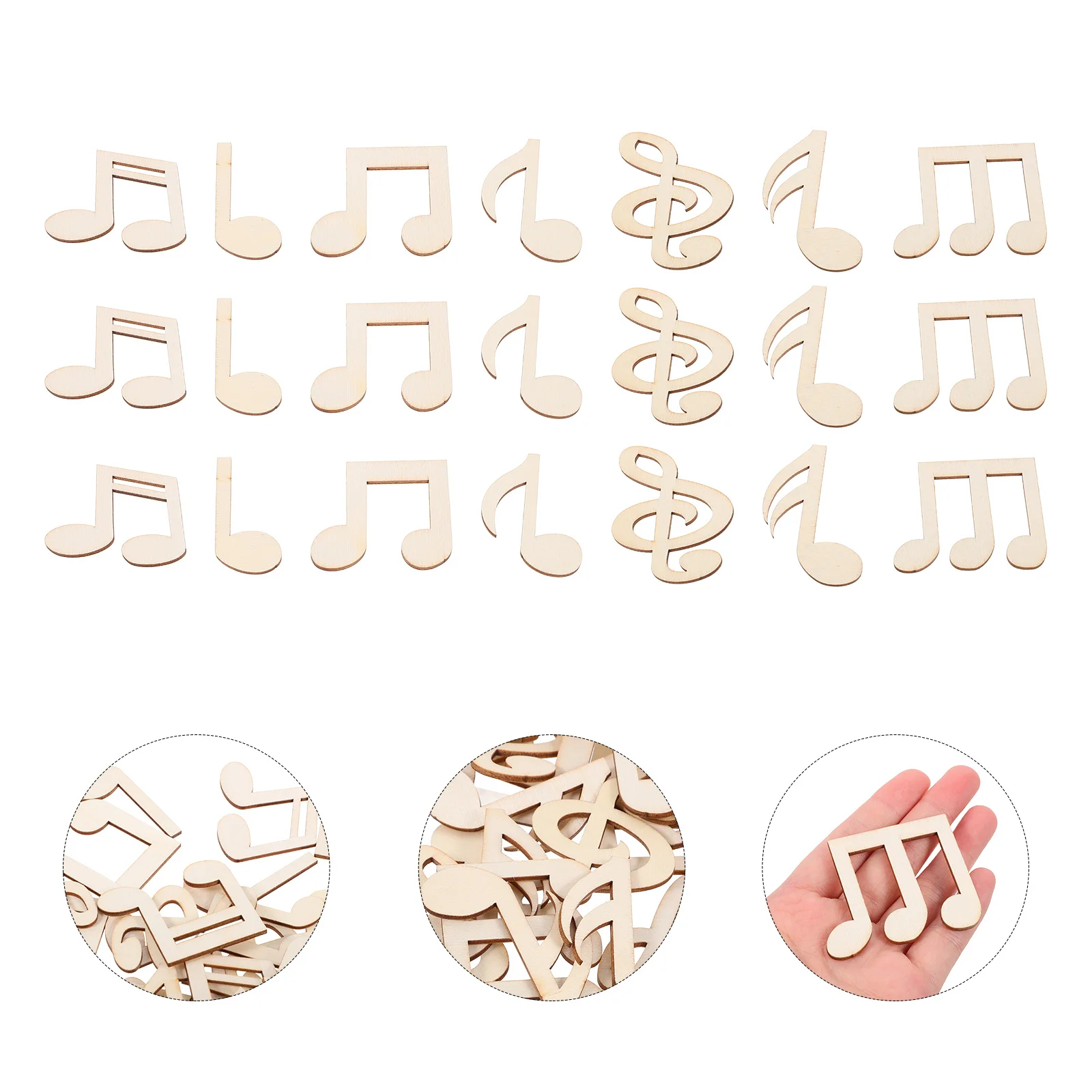 

50Pcs Music Note Cutouts Large 55Mm Wooden Embellishments Unfinished Beige Wood Chips for DIY Painting Craft Home Decor Wall