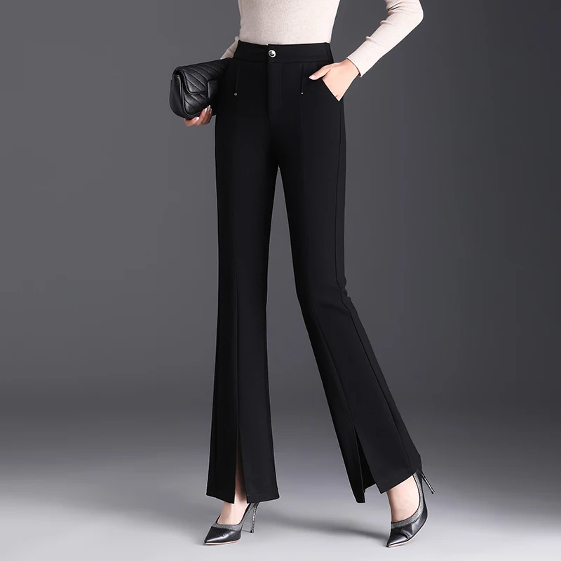 

Брюки-клеш с высокой талией для женщин, повседневные, весна-осень, длинные, для офиса, в корейском стиле