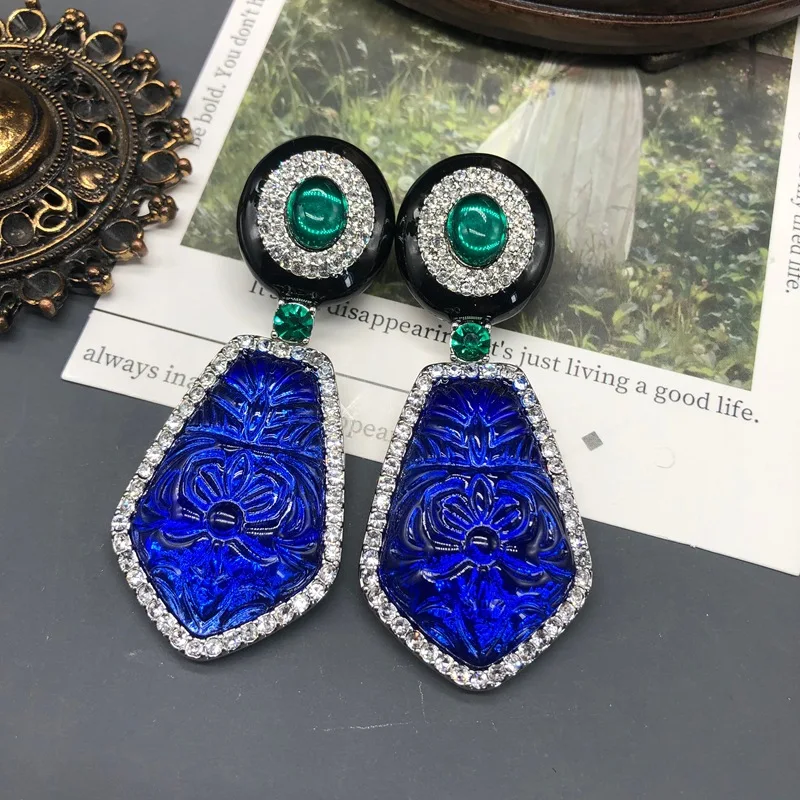 2025New Women Enamel Glazed Rhinestone Blue Jelly Resin Drop Earrings