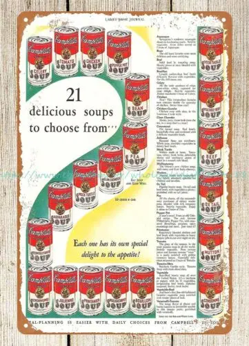 home wall art CAMPBELLS SOUPS 1933 21 different soups metal tin sign