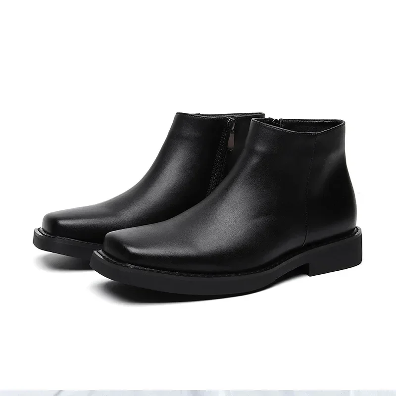 2024 New Designer Chelsea Boots Men's Fashion Black Leather Shoes British Style Side Zipper Casual Business Male Platform Boots