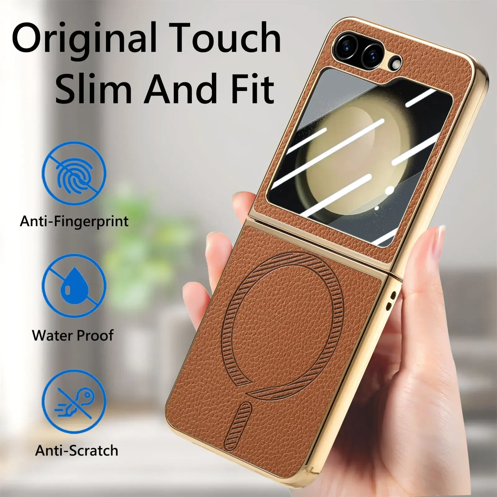 

Electroplated Leather Magnetic Wireless Charging Case for Samsung Galaxy Z Flip 6 5 4 with Mirror Film Shockproof Protector Case