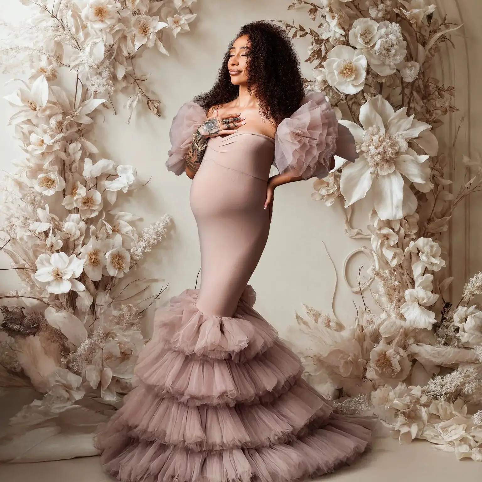 

Classic Maternity Dress for Photoshoot Mermaid Tiered Pregnancy Gowns Ruched Floor Length Vestido For Babyshower Customized Wear