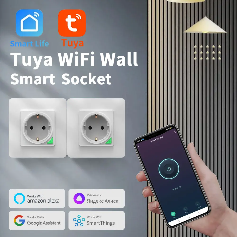 Tuya WiFi Smart Socket EU Smart Plug Timing Countdown Smart Life Control Works With Alexa Google Assistant Alice