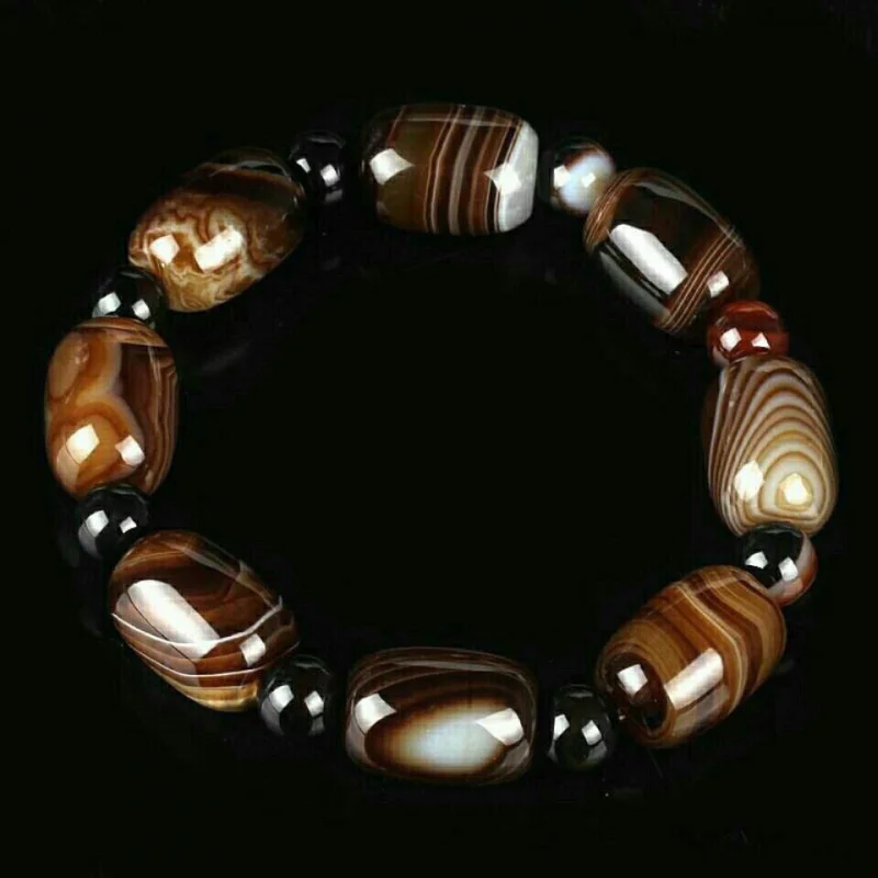 

Authentic Natural Brazilian Chalcedony Barrel Bead Bracelet Lucky Charm Men's Bracelet Fashion Buddhist Bead Bracelet