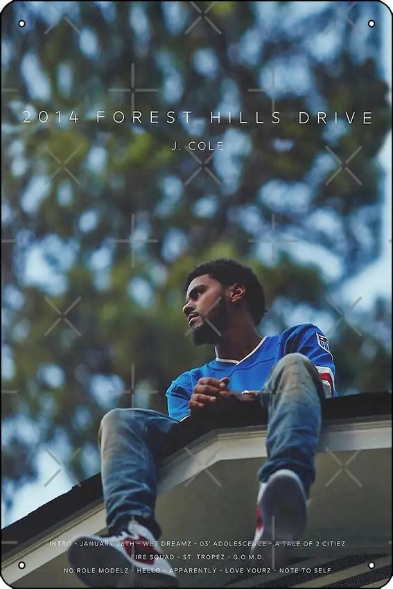 J Cole 2014 Forest Hills Drive Poster Metal Tin Sign 12 X 8 Inch Funny Man Cave Home Office Bar Decor