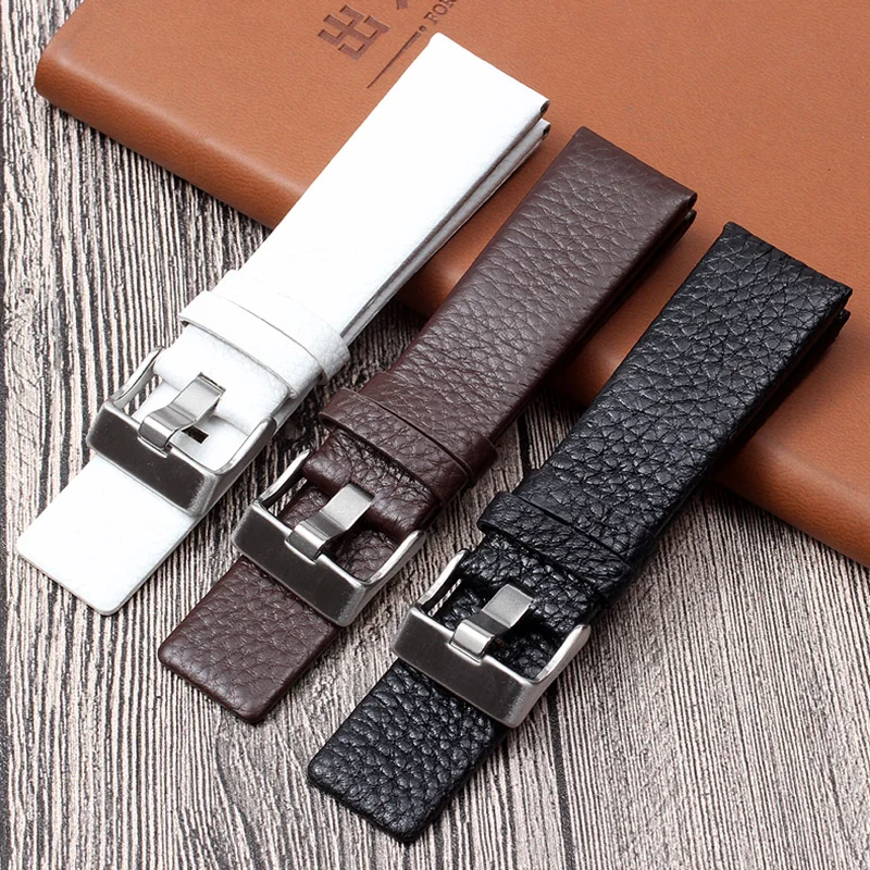 24mm 26mm 27mm 28mm 30mm 32mm 34mm Genuine Cow Leather watchband For Diesel  DZ7312 DZ4323 DZ7257 Litchi grain Men's Big band