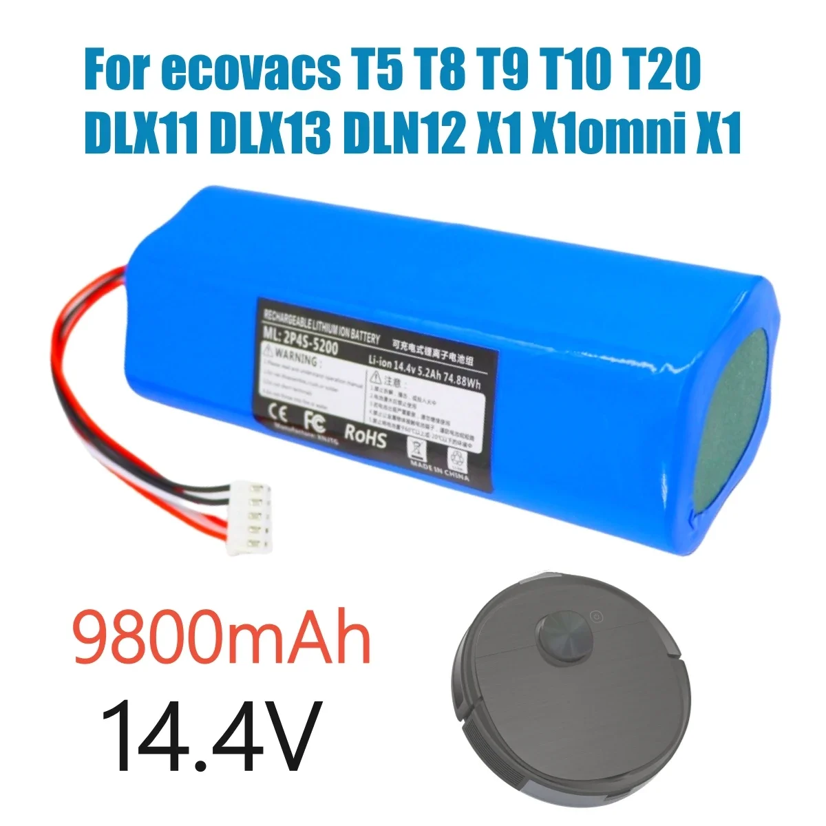 9800mAh Battery Replacement For ecovacs T5 T8 T9 T10 T20 DLX11 DLX13 DLN12 X1 X1omni X1 Deebot Ozmo Sweeping robot battery