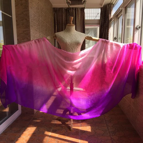 

Fashion 250*114cm size 100% real pure Silk Belly Dance Veils Purple-Fuchsia-Pink for Dancing or Stage-Show