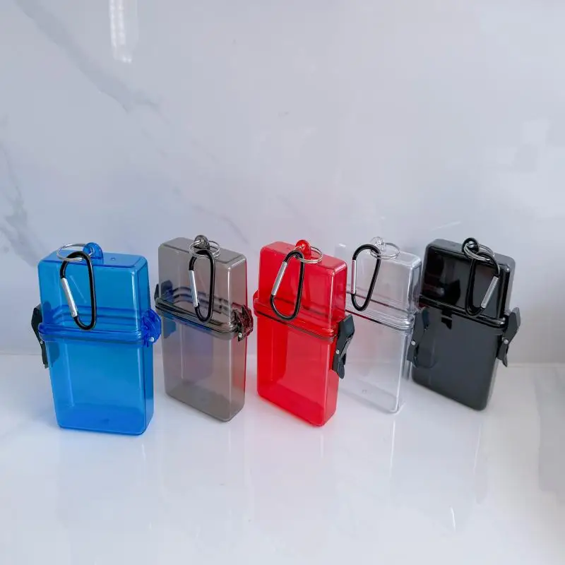 

Transparent Storage Box Photocard Holder With Carabiner Waterproof Card Case Outdoor Square Dustproof Box Photo Storage Box