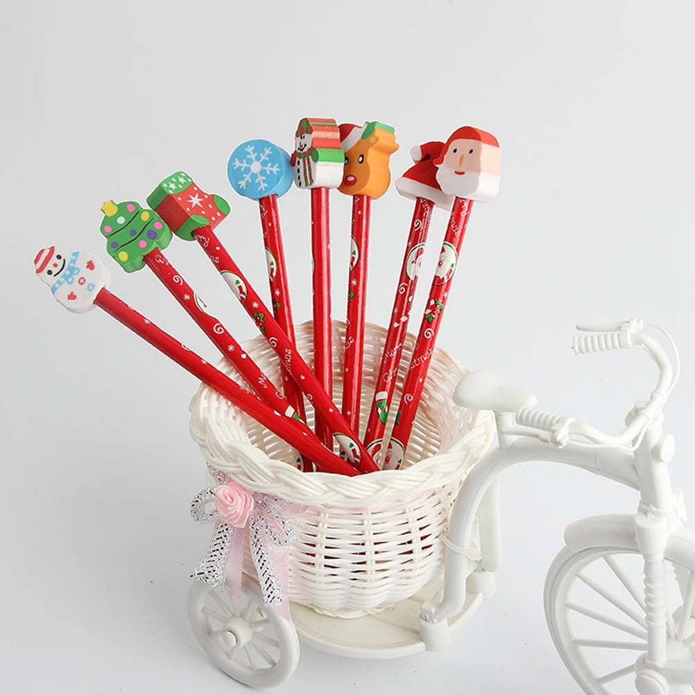24pcs Christmas Theme Pencils Merry Christmas Pencils Eraser Topper Pencils Christmas Party Favor Wooden Xmas Pencils Random