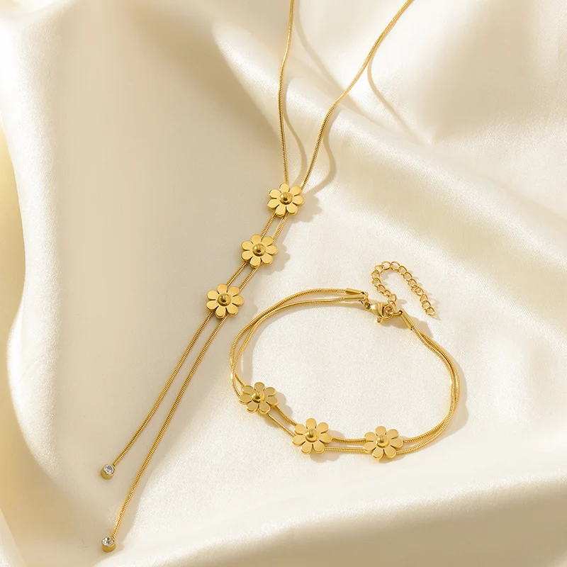 EILIECK 316L Edelstahl Metall Sonnen-Halskette und Ohrringe Set für Damen, Modisches Party-Schmuckset, 18K Vergoldet, Wasserdicht – Detail 14