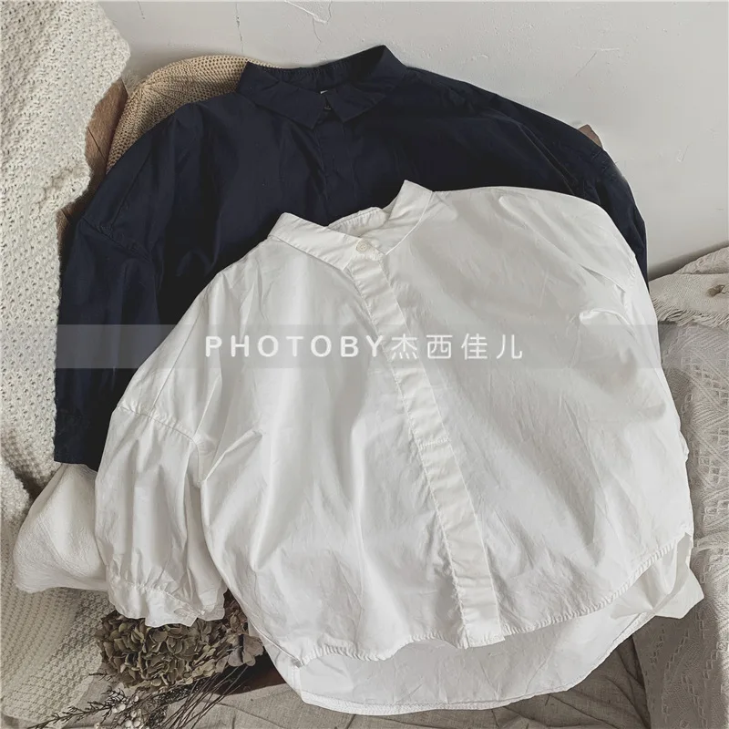 

Children Clothing Kids Shirt Korean Style Spring Summer New Top Boys and Girls Baby Irregular Solid Color Simple Loose Shirt